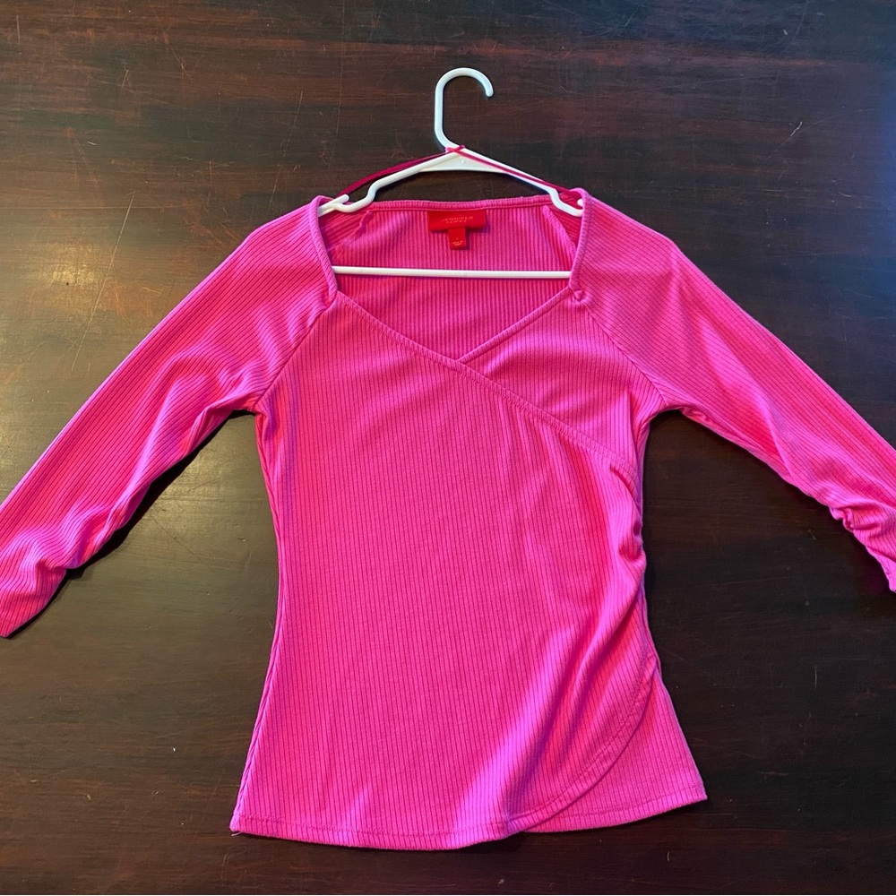 NEW Jennifer Lopez JLO Pink Women's 3/4 sleeves wrap top, size small - Picture 4 of 5